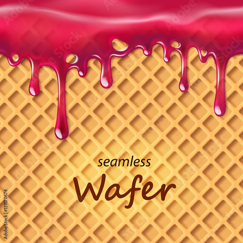 Seamless wafer and dripping pink cream or jam repeatable