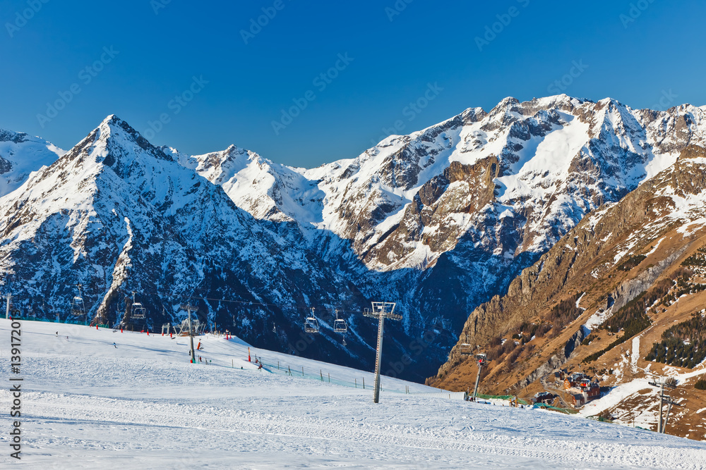 Ski resort in Alps, France