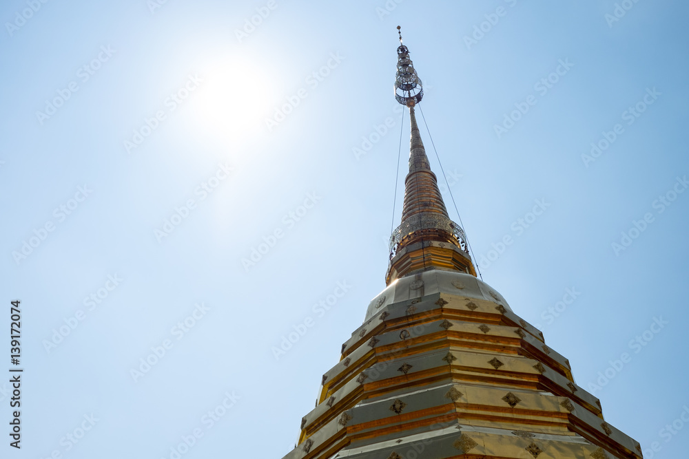 Pagoda on sky with sun