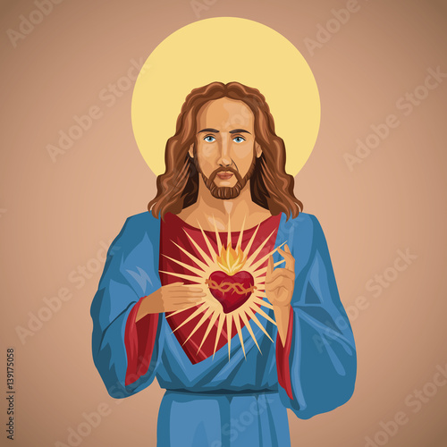 jesus christ sacred heart catholic vector illustration eps 10