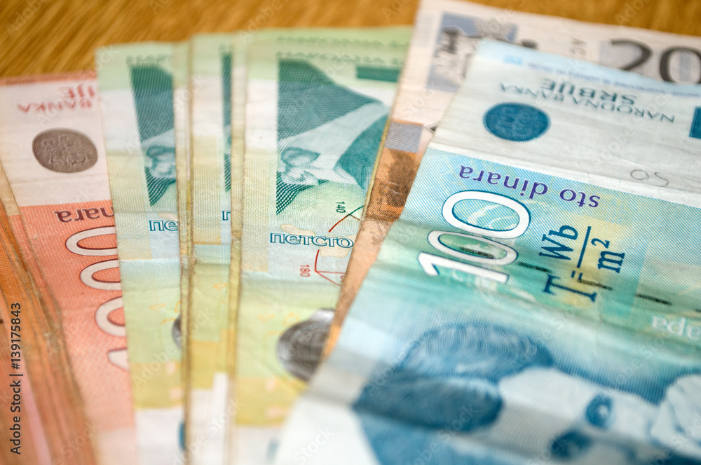 Obraz premium Serbian currency dinar. Banknotes of 500, 200 and 100 dinars