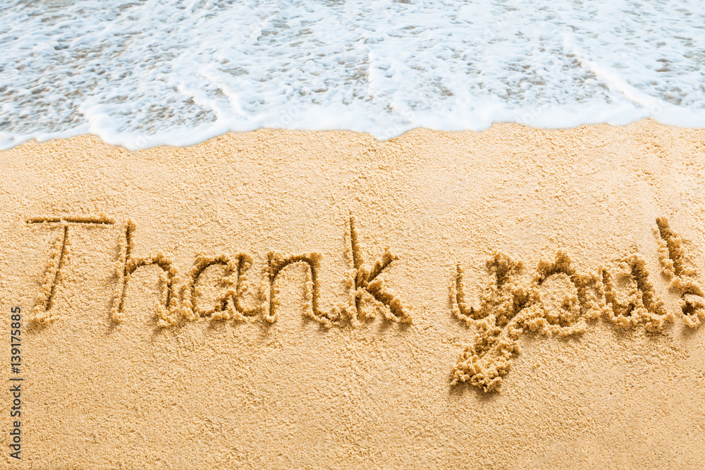 Fototapeta premium Thank You Words Written On Beach