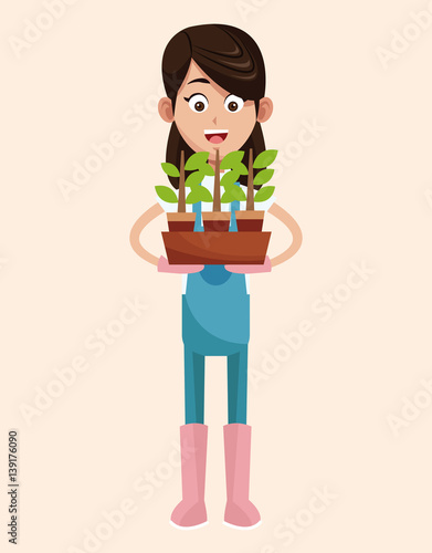 farmer pot plant work vector illustration eps 10
