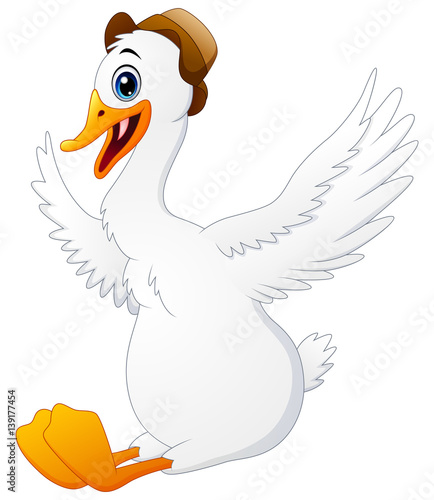 Cute swan cartoon wearing a hat