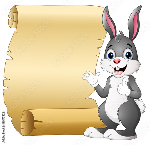 Cartoon rabbit and scroll paper