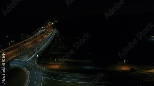 aerial view of empty highway city street  in night  urban and transportartion abstract concept background photo