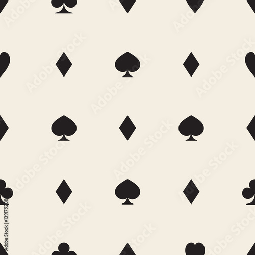 seamless monochrome playing cards pattern with spades ,diamonds, hearts and clubs pattern background