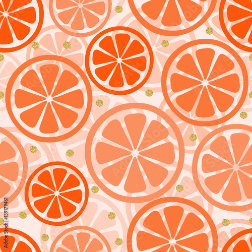 Seamless orange slice with silver dot glitter pattern background