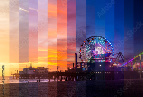 Fototapeta Plasterki zachód słońca w Santa Monica Pier Timelapse