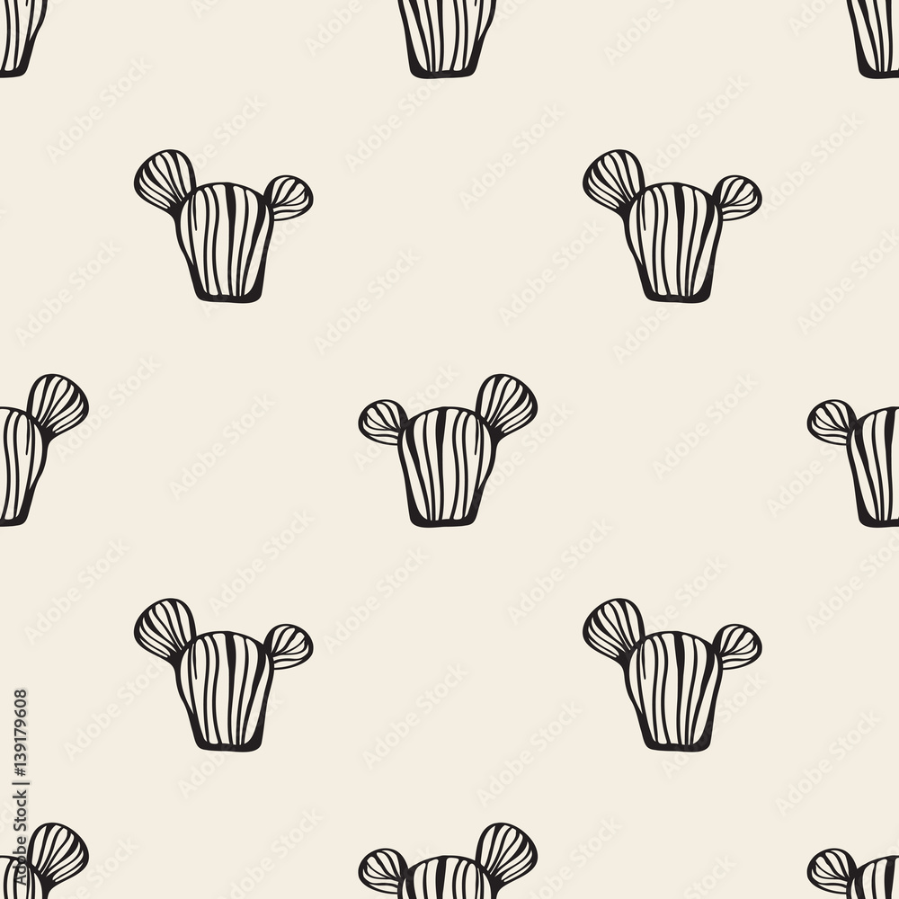 Fototapeta premium seamless monochrome hand drawn cactus pattern background