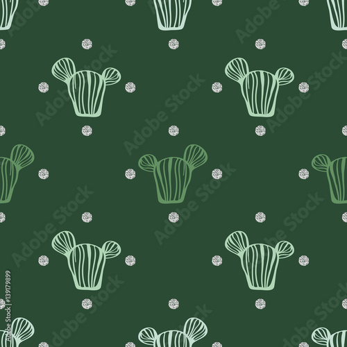 seamless hand drawn green cactus with silver dot glitter pattern background © MYMNY
