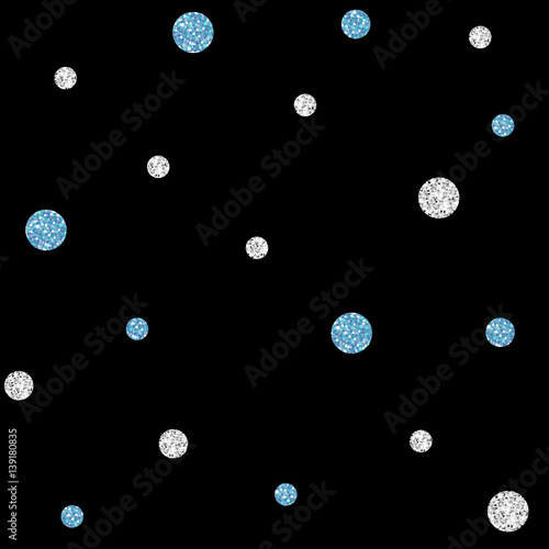 SEAMLESS BLUE AND SILVER DOT GLITTER PATTERN ON BLACK BACKGROUND