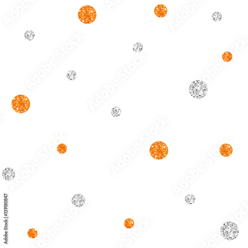 SEAMLESS SILVER AND ORANGE DOT GLITTER PATTERN ON WHITE BACKGROUND