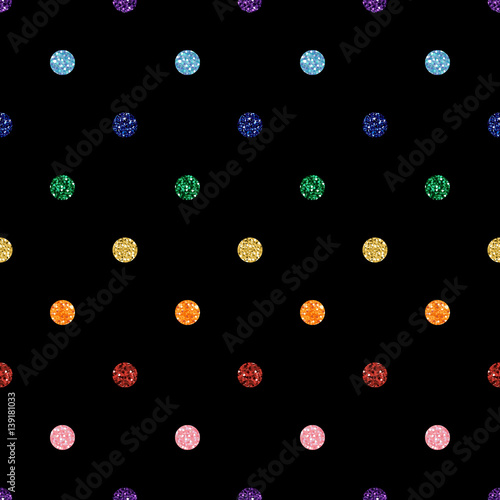 SEAMLESS RAINBOW COLORFUL DOT GLITTER ON BLACK BACKGROUND