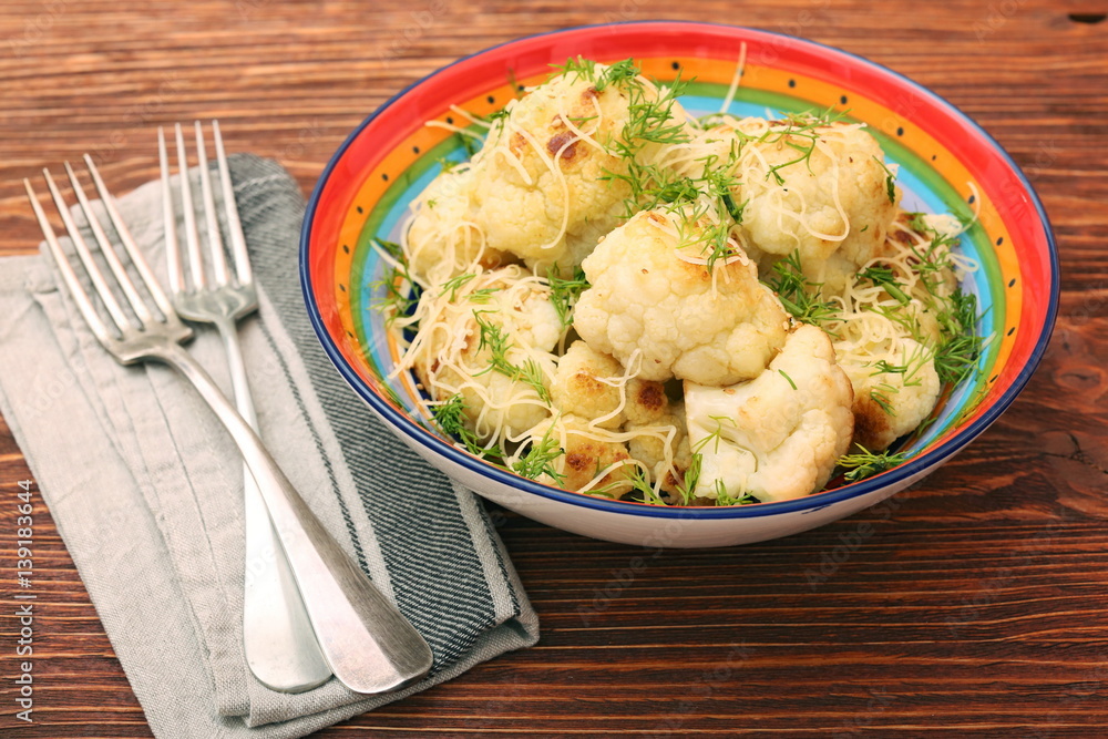 Fried cauliflower with cheese and greens Fried cauliflower with cheese and greens