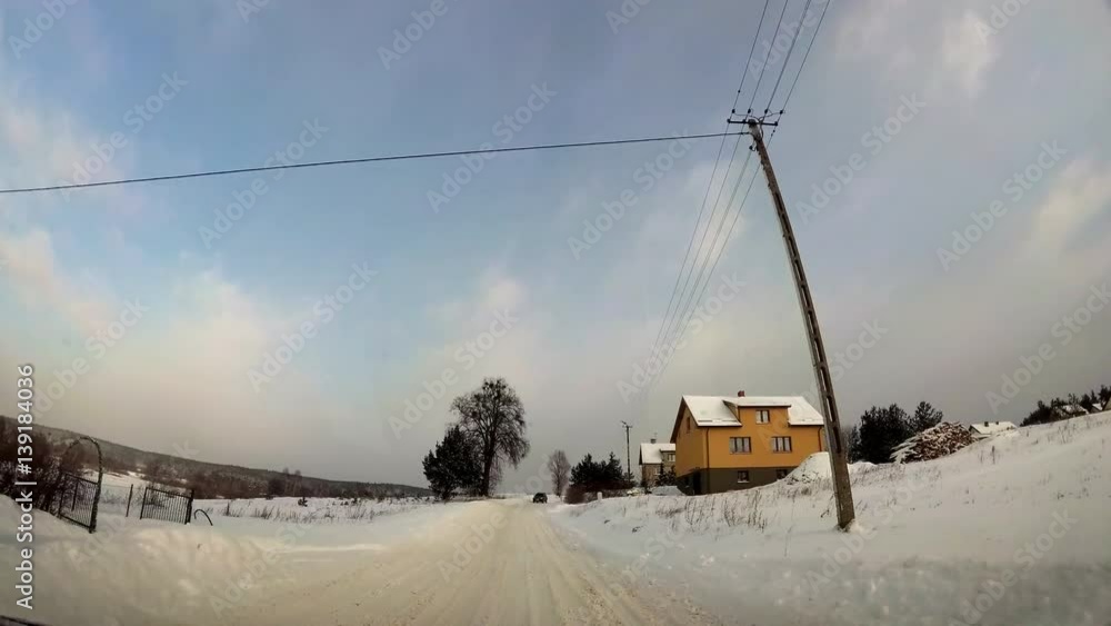 Dash Cam Snowy Winter Rural Area Driving POV, Poland Gdansk Europe Dash Cam Snowy Winter Rural Area Driving POV, Poland Gdansk Europe