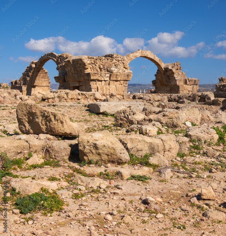 Pafos Harbour Castle in Cyprus, panoramic image