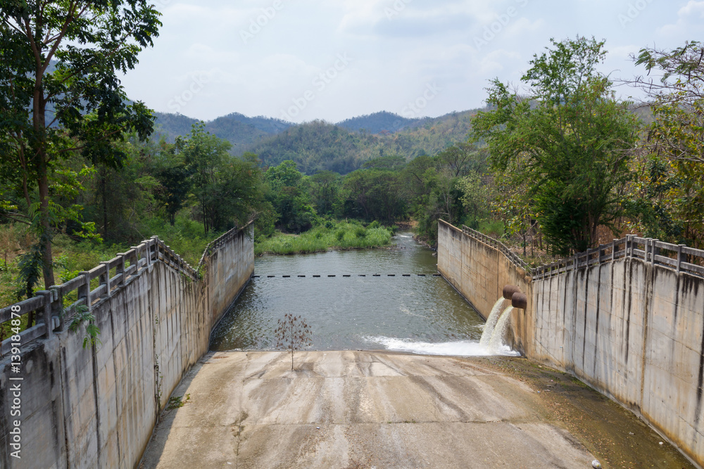 spillway and the reservoir in Thailand.