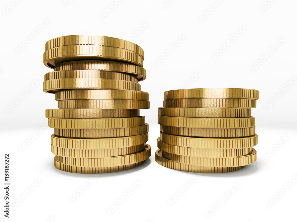 Stacks of gold coins, old-style isolated. 3D rendering Stacks of gold coins, old-style isolated. 3D rendering