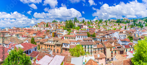 Panoramic view of the Albaicin medieval district of Granada, Andalusia, Spain.