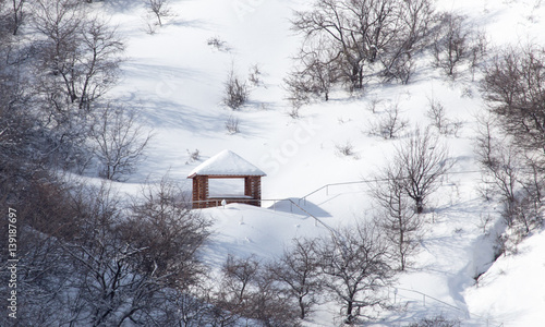 a gazebo in the snow in the winter © schankz