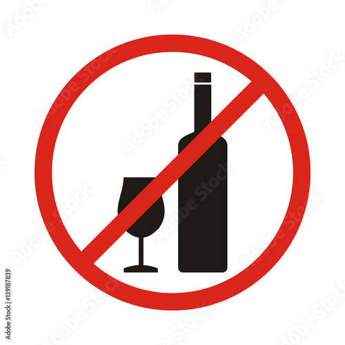 Do not drink icon. No drink sign isolated on white background. Red circle prohibition symbol. Stop flat symbol. Stock
