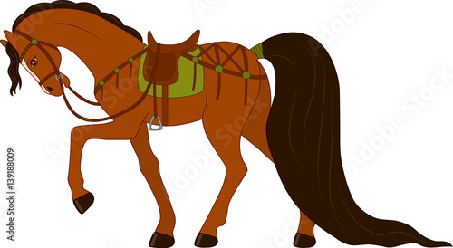 beautiful thoroughbred chestnut horse in harness