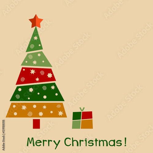 Modern creative Christmas greeting card design with Christmas tree. Vector illustration