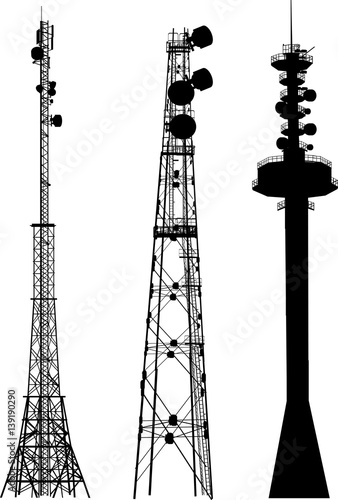 group with antenna tower silhouettes on white