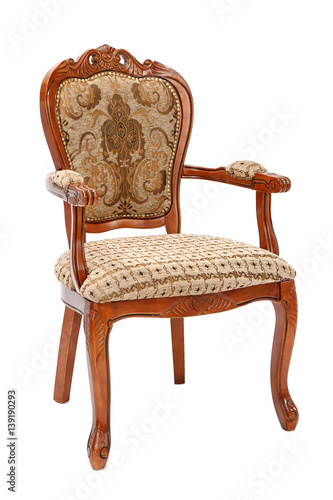 Vintage wooden armchair on white background. 