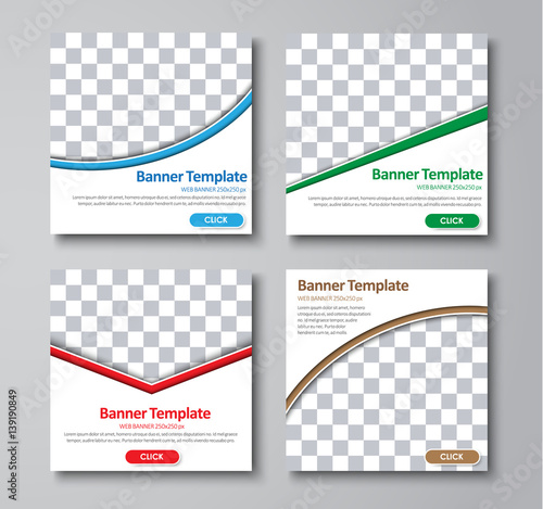Set of web square standard size banner with colored elements.