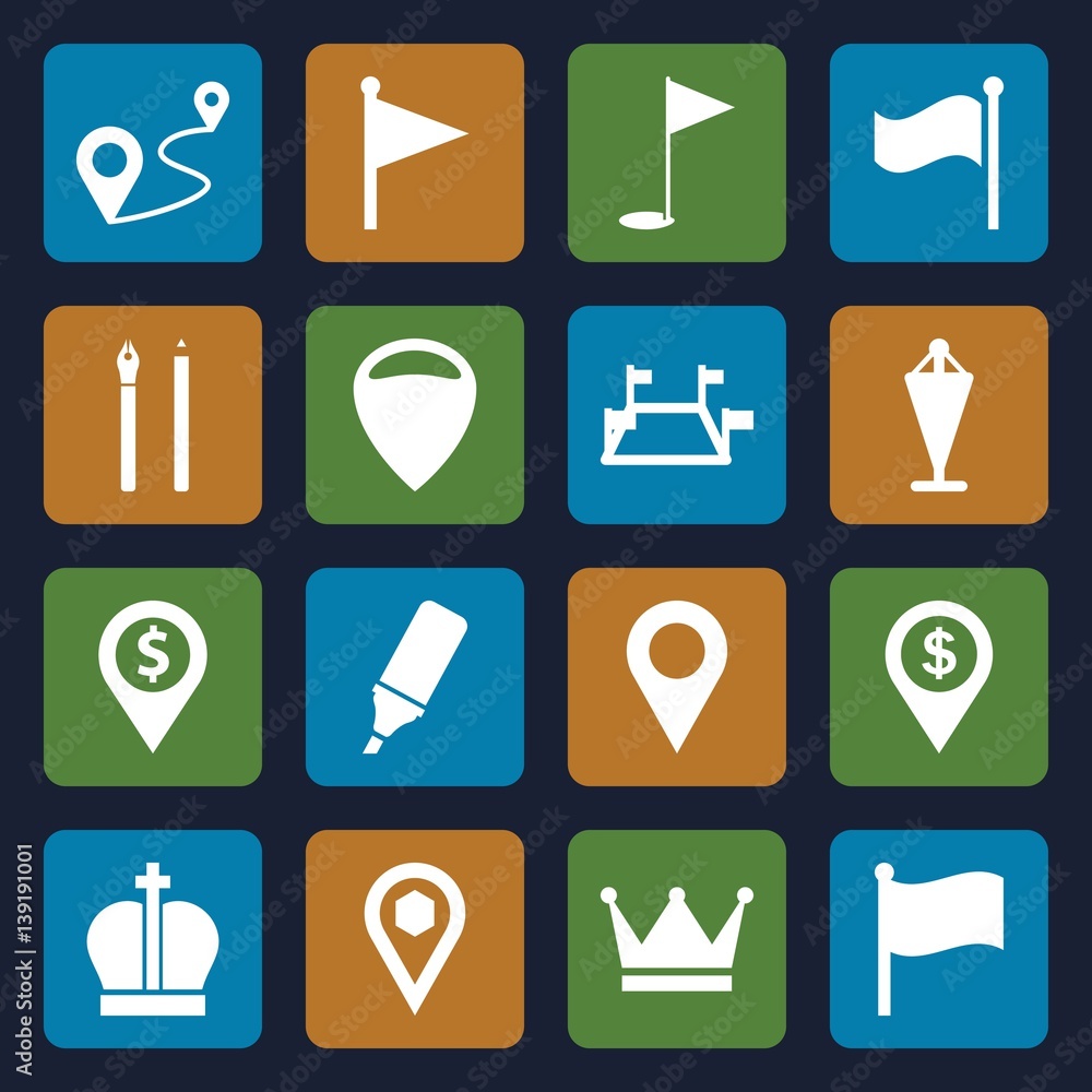 Set of 16 marker filled icons Set of 16 marker filled icons