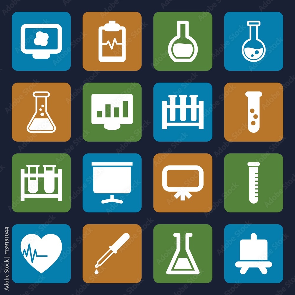 Set of 16 analysis filled icons Set of 16 analysis filled icons