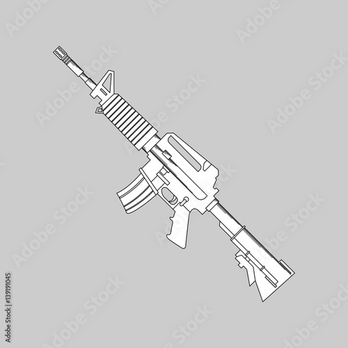 Automatic firearms, pistol, rifle, machine gun, in a linear style