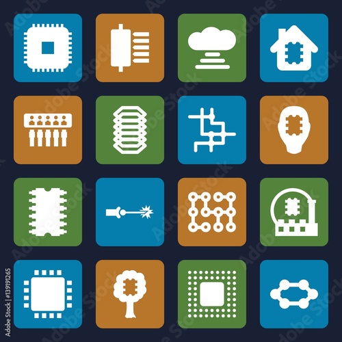 Set of 16 circuit filled icons
