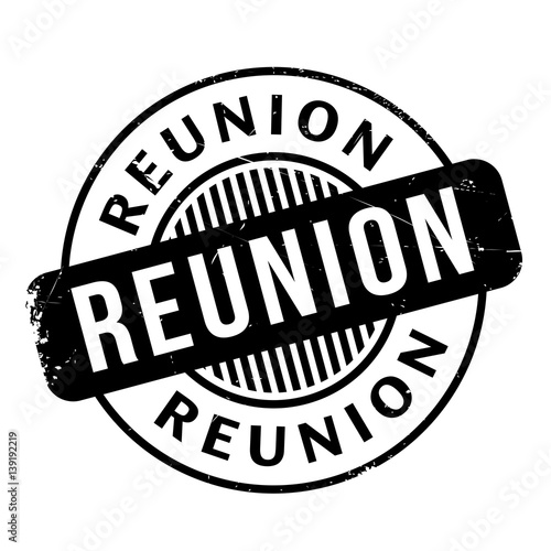 Reunion rubber stamp. Grunge design with dust scratches. Effects can be easily removed for a clean, crisp look. Color is easily changed.