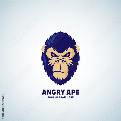 Angry Ape Abstract Vector Sign, Emblem or Logo Template. Monkey Face Symbol. Gorilla Head Silhouette. Good as a Sport Team Mascot.