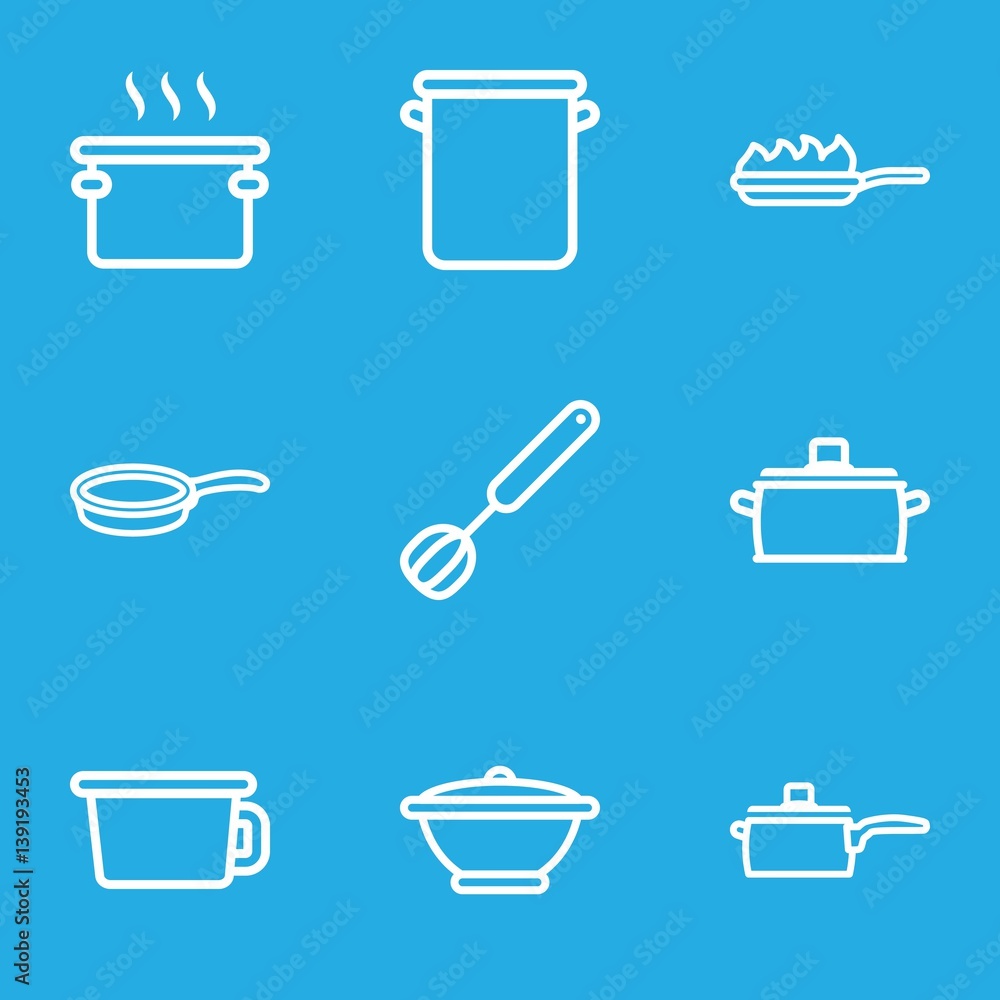 Set of 9 kitchenware outline icons Set of 9 kitchenware outline icons