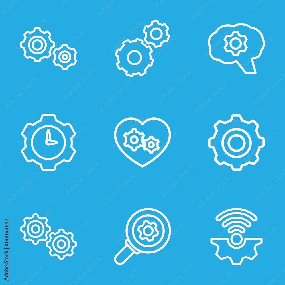 Set of 9 cogwheel outline icons Set of 9 cogwheel outline icons
