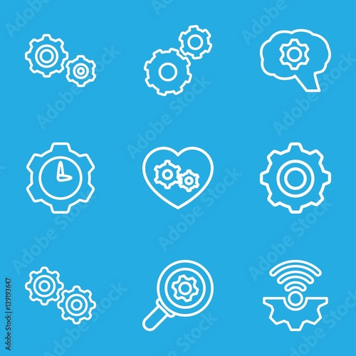 Set of 9 cogwheel outline icons