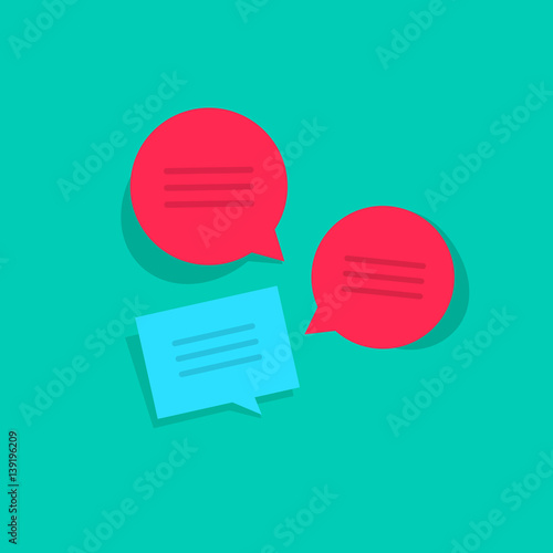 Chat online vector illustration, flat style bubble speeches with abstract text, chatting group discussion messages, internet talk