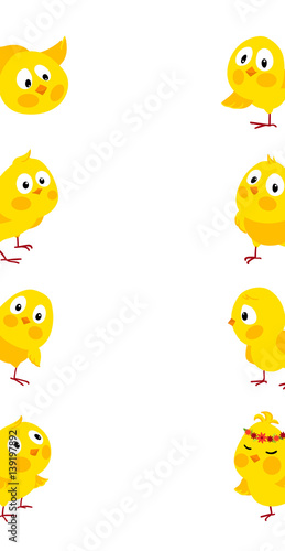 Easter vertical vector borders with cute chicks