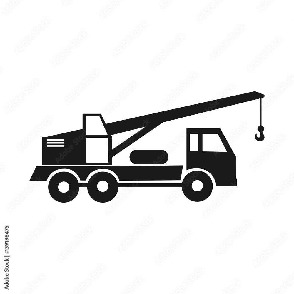 Silhouette of a truck crane on a white background. Construction vehicles. Industrial Transport