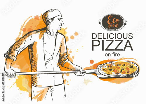 pizza ready to bake in the oven vector illustration
