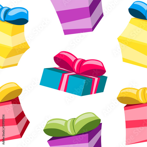 Colorful seamless pattern. Celebration theme. Bright background with gifts, present.