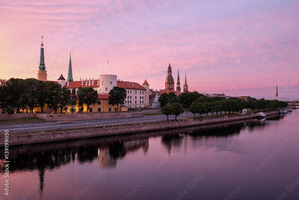 Panorama of Old Riga early morning
