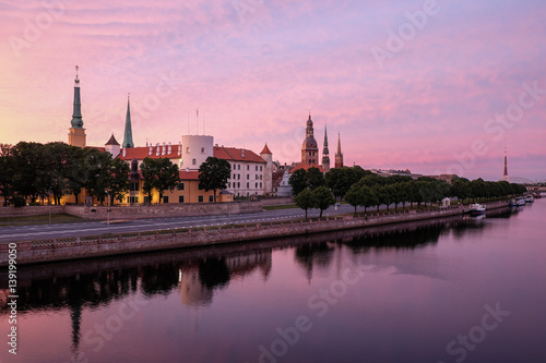 Panorama of Old Riga early morning