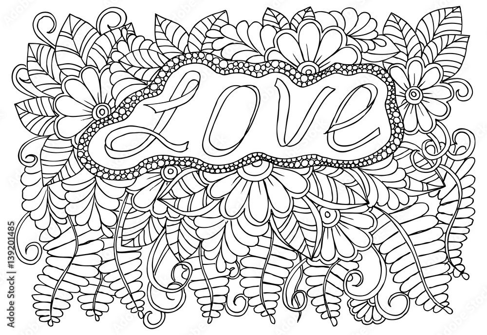 Coloring page of monochrome flowers for adult coloring book and ...