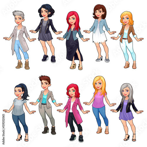 Set of female cartoon fashion characters