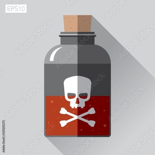 Icon skull in flat style, Jolly Roger, bottle of poison, vector design element for you project